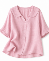 Damenbluse mit Knopfleiste und Rundkragen in Rosa