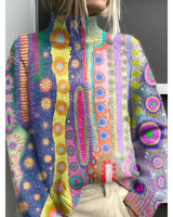 Daniela | Damen Rollkragenpullover im Boho Stil in Mehrfarbig