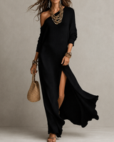 Bileena – Ein-Schulter-Maxikleid Aus Strick MIT Hohem Schlitz in Schwarz