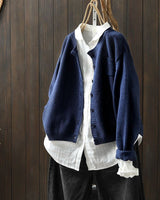 Kerstin | Damen Übergroße Strickjacke mit Knöpfen in Marineblau