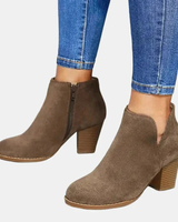 Davina | Damen Orthopädische Wildleder Stiefeletten mit Reißverschluss und Absatz in Beige