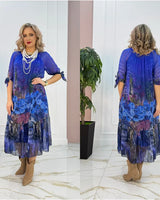 Akarsha - Elegantes Kleid Mit Kurzen Ärmeln in Blau