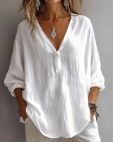 Melna - Elegante Bluse Mit V-Ausschnitt in Weiß
