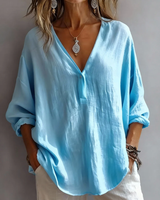 Melna - Elegante Bluse Mit V-Ausschnitt in Blau