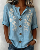 Fiana - Besticktes Softtouch-Top in Blau