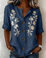 Fiana - Besticktes Softtouch-Top in Marineblau