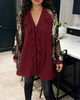 Chic Lockere Strickbluse mit Lotusblatt-Design in Burgunderrot