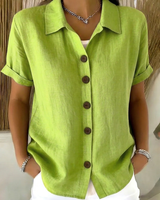 Sachini - Kurzarm Bluse Mit Knöpfen in Grün