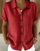 Sachini - Kurzarm Bluse Mit Knöpfen in Rot