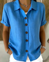 Sachini - Kurzarm Bluse Mit Knöpfen in Blau