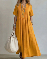 Betsaida – Elegantes Kleid Mit V-Ausschnitt Und kurzen Ärmeln in Gelb