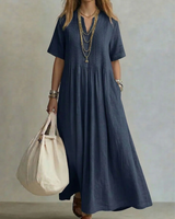 Betsaida – Elegantes Kleid Mit V-Ausschnitt Und kurzen Ärmeln in Marineblau