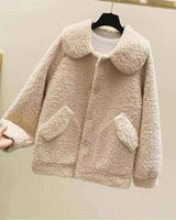 Damenmantel mit Fleece-Effekt im entspannten Winterstil - Mimiko in Beige