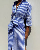 Clara | Gestreiftes Hemdblusenkleid in Blau