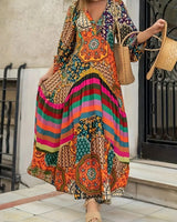 Anne - Nomadischer Träumer Boho V-Ausschnitt Maxikleid in Orangefarben