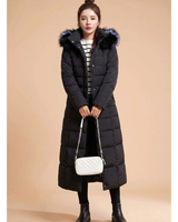 Deborah | Damen Lange Winterjacke mit Kapuze und Reißverschluss in Schwarz