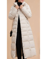 Deborah | Damen Lange Winterjacke mit Kapuze und Reißverschluss in Beige