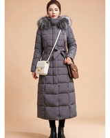 Deborah | Damen Lange Winterjacke mit Kapuze und Reißverschluss in Grau
