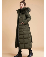 Deborah | Damen Lange Winterjacke mit Kapuze und Reißverschluss in Armeegrün