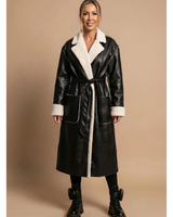 Denise | Damen Winterjacke mit Gürtel, Taschen und Langer Form in Schwarz