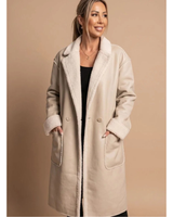 Denise | Damen Winterjacke mit Gürtel, Taschen und Langer Form in Beige