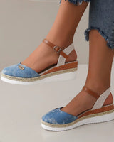 Damen Keilsandalen aus Canvas mit verstellbarem Espadrille-Riemen - Clara in blau
