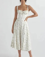 Linda | Damen Blumenkleid Korsett Seitenschlitz Midi – Blumen Korsett Midi 2026 in Weißes Blumen-Linsay