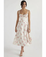 Linda | Damen Blumenkleid Korsett Seitenschlitz Midi – Blumen Korsett Midi 2026 in Rosa