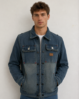 Detlef | Herren Blaue Denim Jeansjacke Retro in Jeansblau