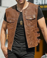 Herrenweste aus Kunstleder im Bikerstil - Ernesto in Braun
