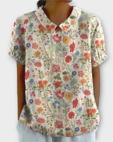 Lina | Blumenbluse aus Baumwolle und Leinen in Beige