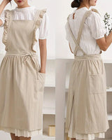 Zara | Schürze mit Rüschenriemen und Seitentaschen - Stilvolle und Funktionale Damen Schürze in Beige
