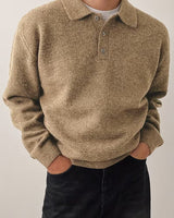 Yusif – Langärmeliger Strickpullover mit Knopfleiste in Gelb