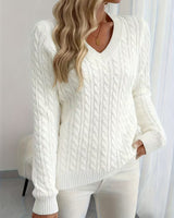 Lenea – Langarm Pullover Mit Zopfmuster in Weiß