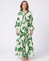 Sabine | Langärmliges Maxikleid mit Taillenknoten und Stufenrock in Floral