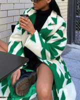 Quana | Bedruckter Wollmantel mit Taschen in Weiß