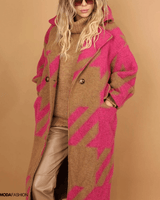 Quana | Bedruckter Wollmantel mit Taschen in Rosa