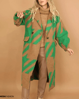 Quana | Bedruckter Wollmantel mit Taschen in Khaki
