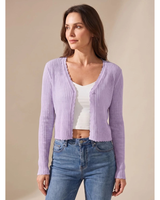 Doreen | Damen Leichte Strickjacke mit V Ausschnitt und Knöpfen in Lila