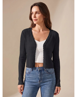 Doreen | Damen Leichte Strickjacke mit V Ausschnitt und Knöpfen in Schwarz