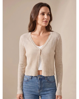 Doreen | Damen Leichte Strickjacke mit V Ausschnitt und Knöpfen in Beige