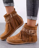 Dorothea | Damen Fransen Stiefeletten mit Schnallen in Braun