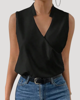 Dorothea | Damen Wickel Ärmellose Bluse in Schwarz