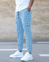 Karlo | Herren Karo-Jogger Slim Fit Freizeithose Sommer in Blau