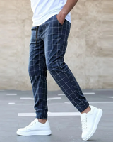 Karlo | Herren Karo-Jogger Slim Fit Freizeithose Sommer in Marineblau