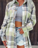 Kessia | Damen Flanellhemd Kariert Oversized Langarm Herbst in Grün