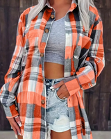 Kessia | Damen Flanellhemd Kariert Oversized Langarm Herbst in Orange