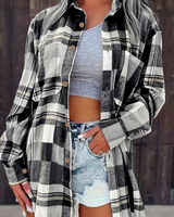 Kessia | Damen Flanellhemd Kariert Oversized Langarm Herbst in Schwarz