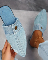 Demi | Damen Denim-Mules Spitz Flach Slip-on Jeans-Look in Blau
