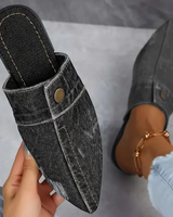 Demi | Damen Denim-Mules Spitz Flach Slip-on Jeans-Look in Schwarz